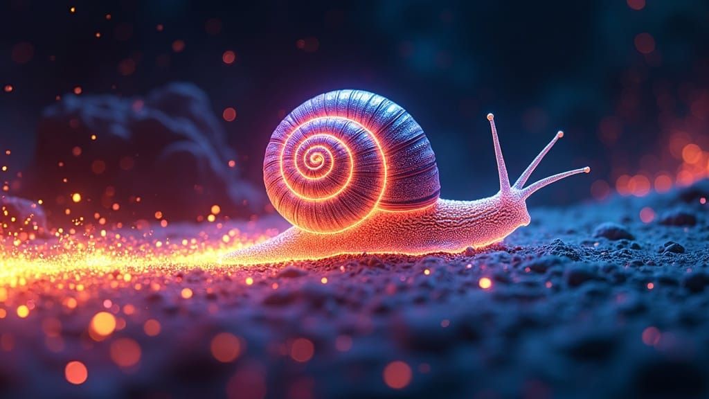 Psychedelic Laser Snail on Meteor in Deep Space