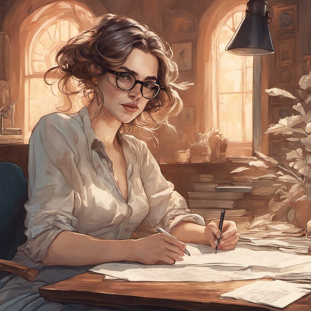 Woman Writing: Detailed Art Nouveau Portrait