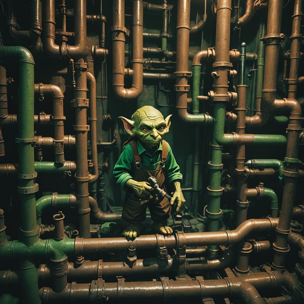 Goblin Plumber in Dark Fantasy Dungeon