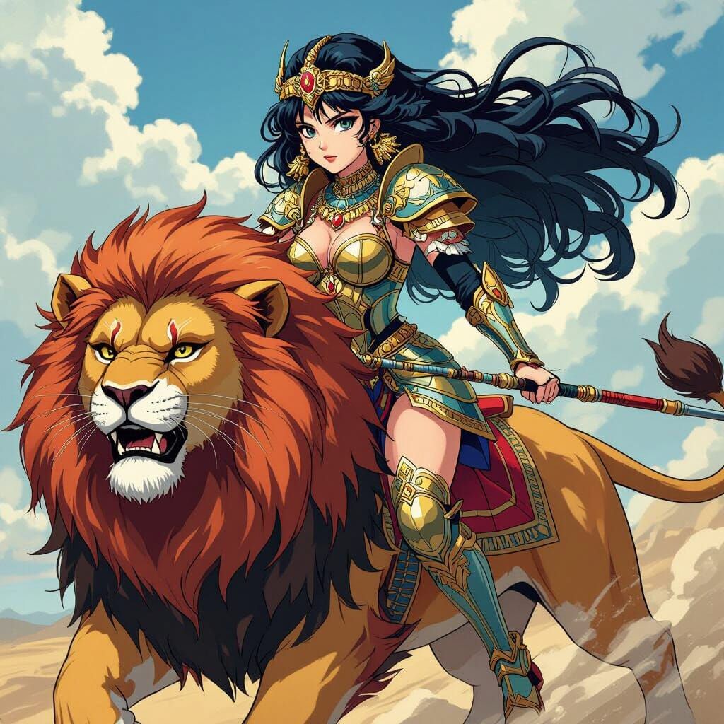 Inanna Rides a Lion in Anime Style