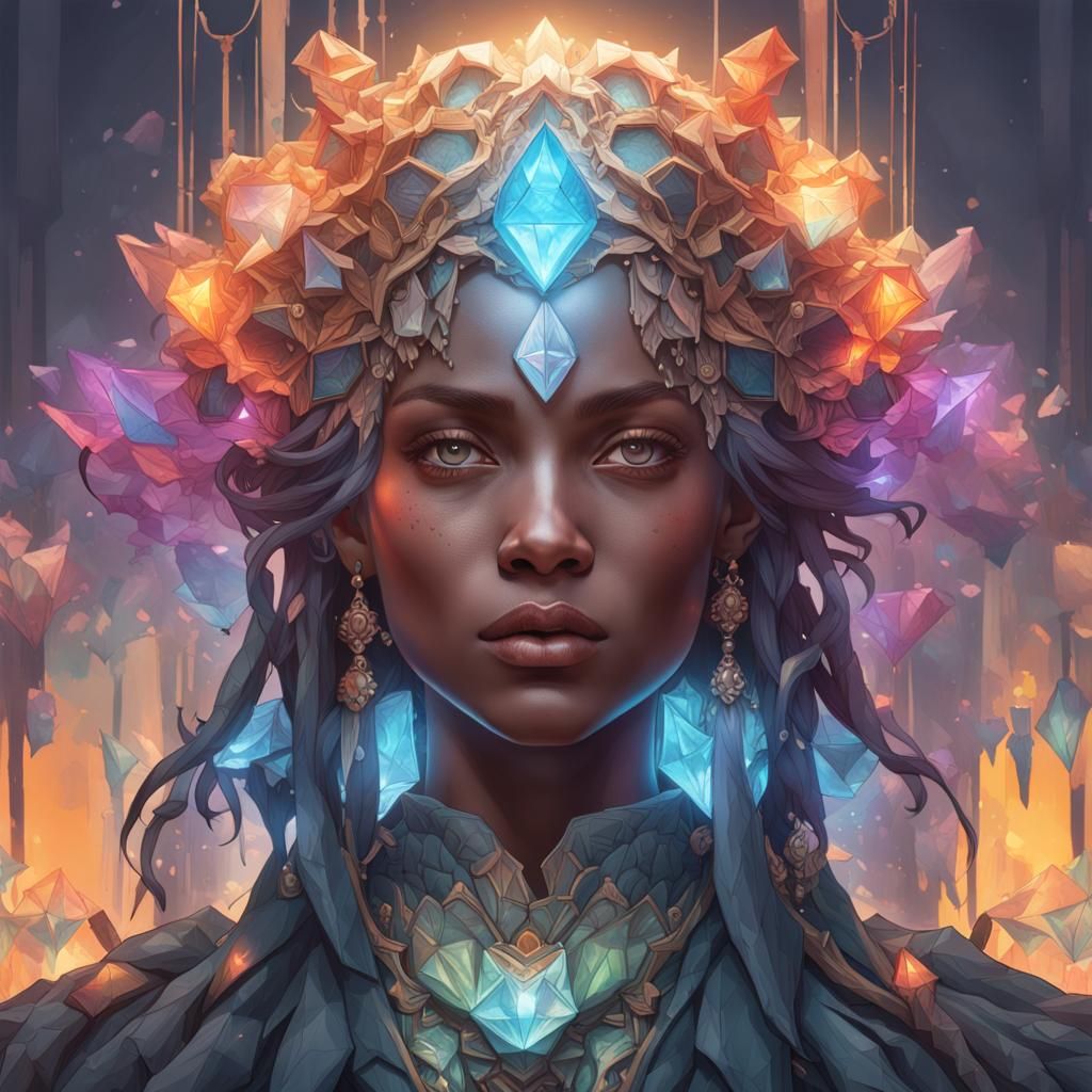 Hyperdetailed Crystal Portrait with Dynamic Lighting