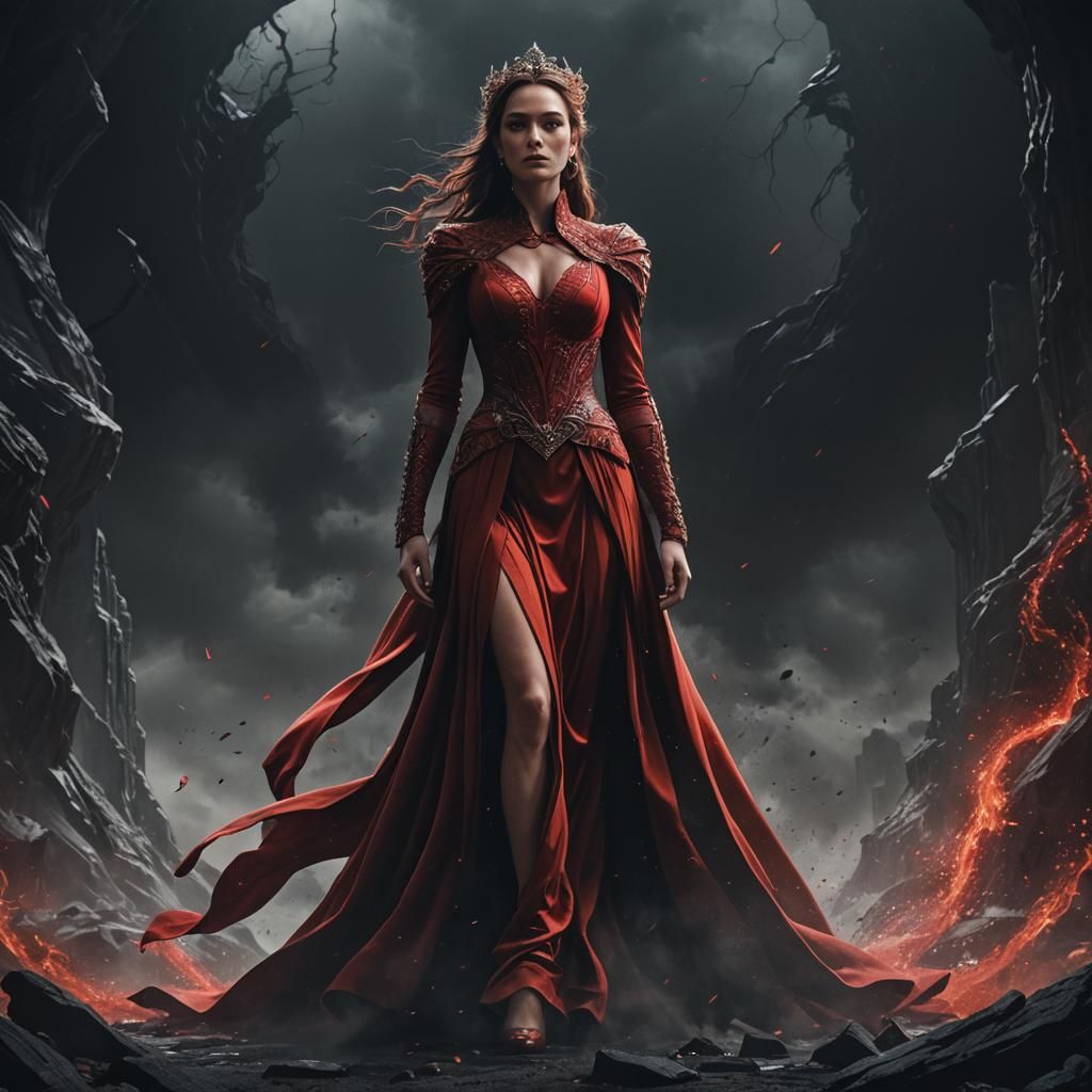 Confident Woman in Red Gown: Matte Painting
