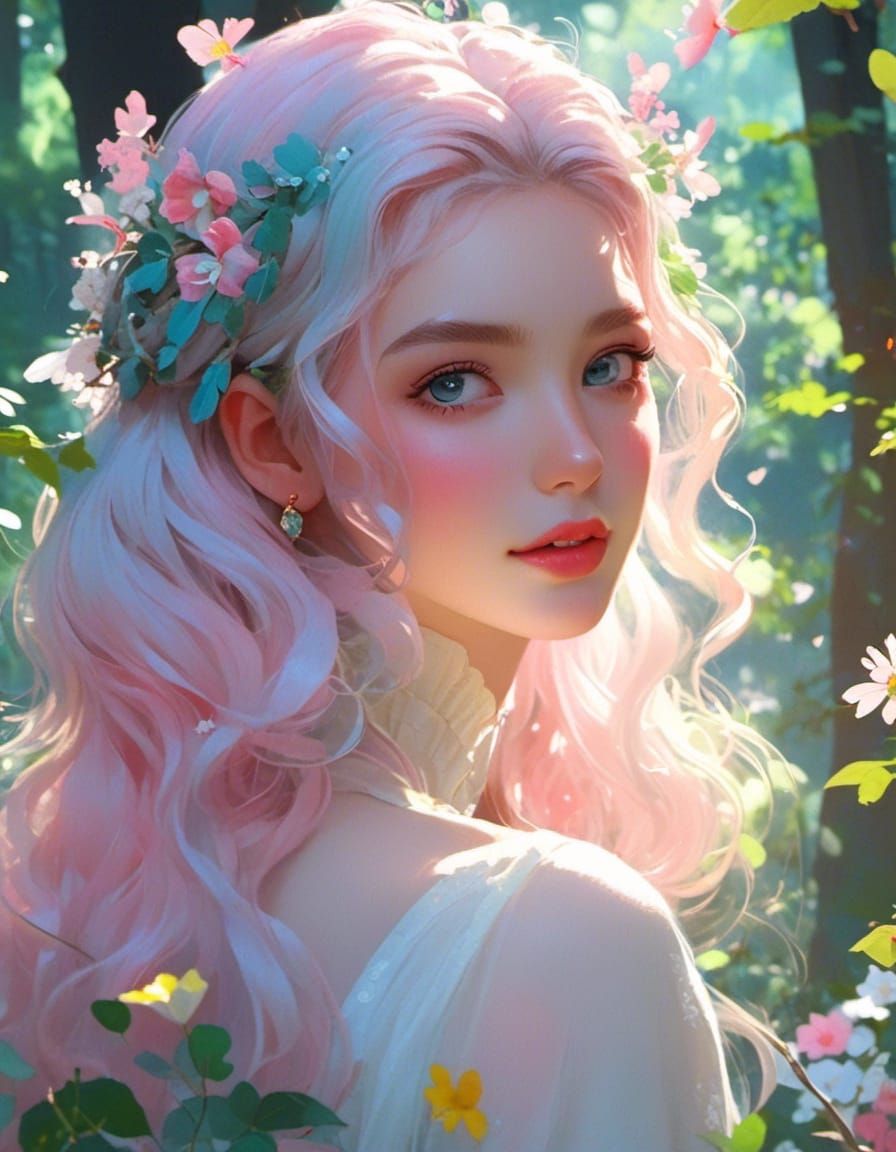 Pastel Princess Portrait in Fairy Garden