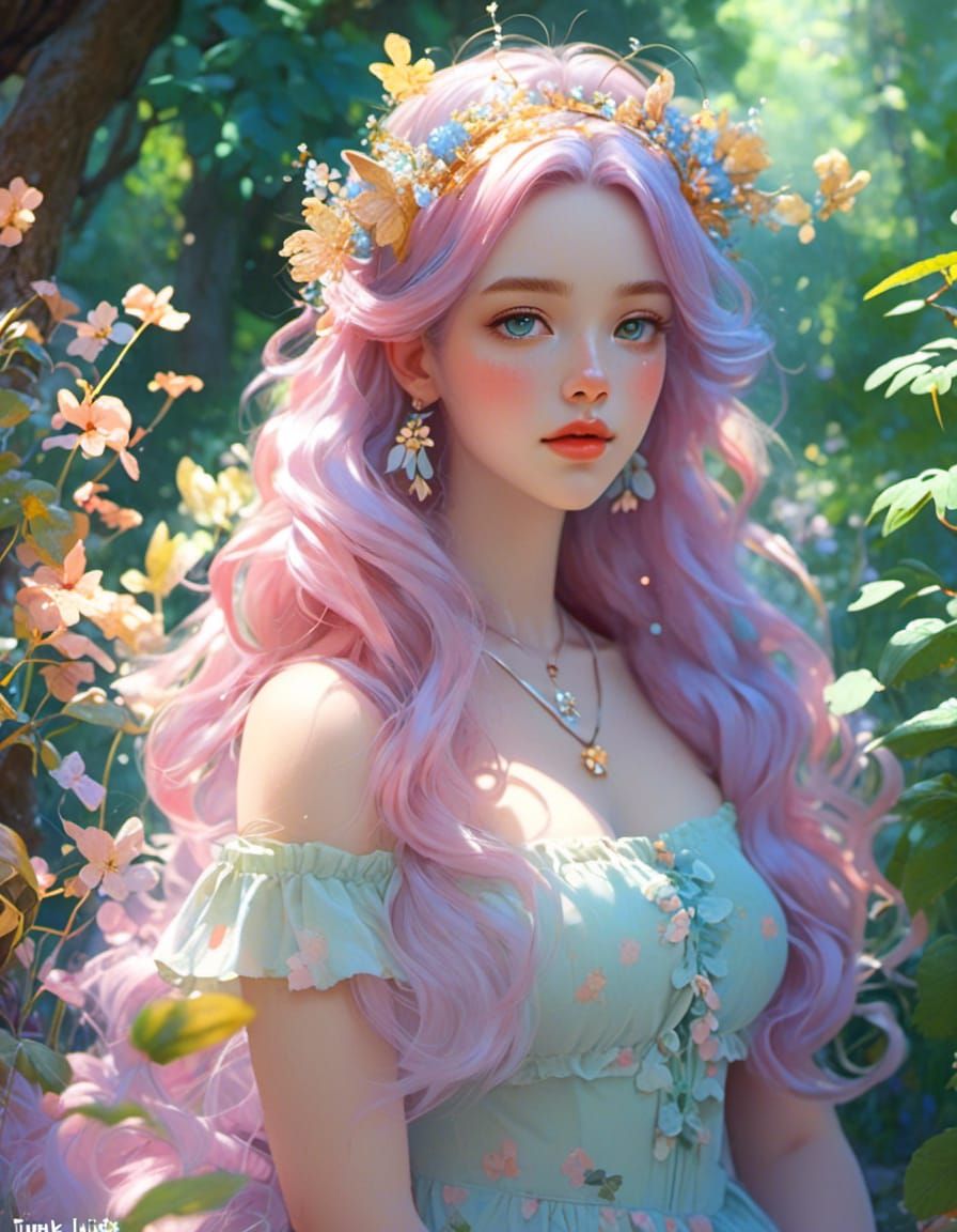 Pastel Princess in Morning Garden: Anime Realism
