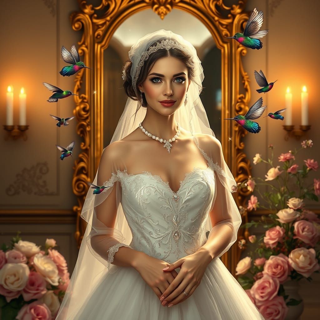 Ethereal Bride Before Gilded Mirror
