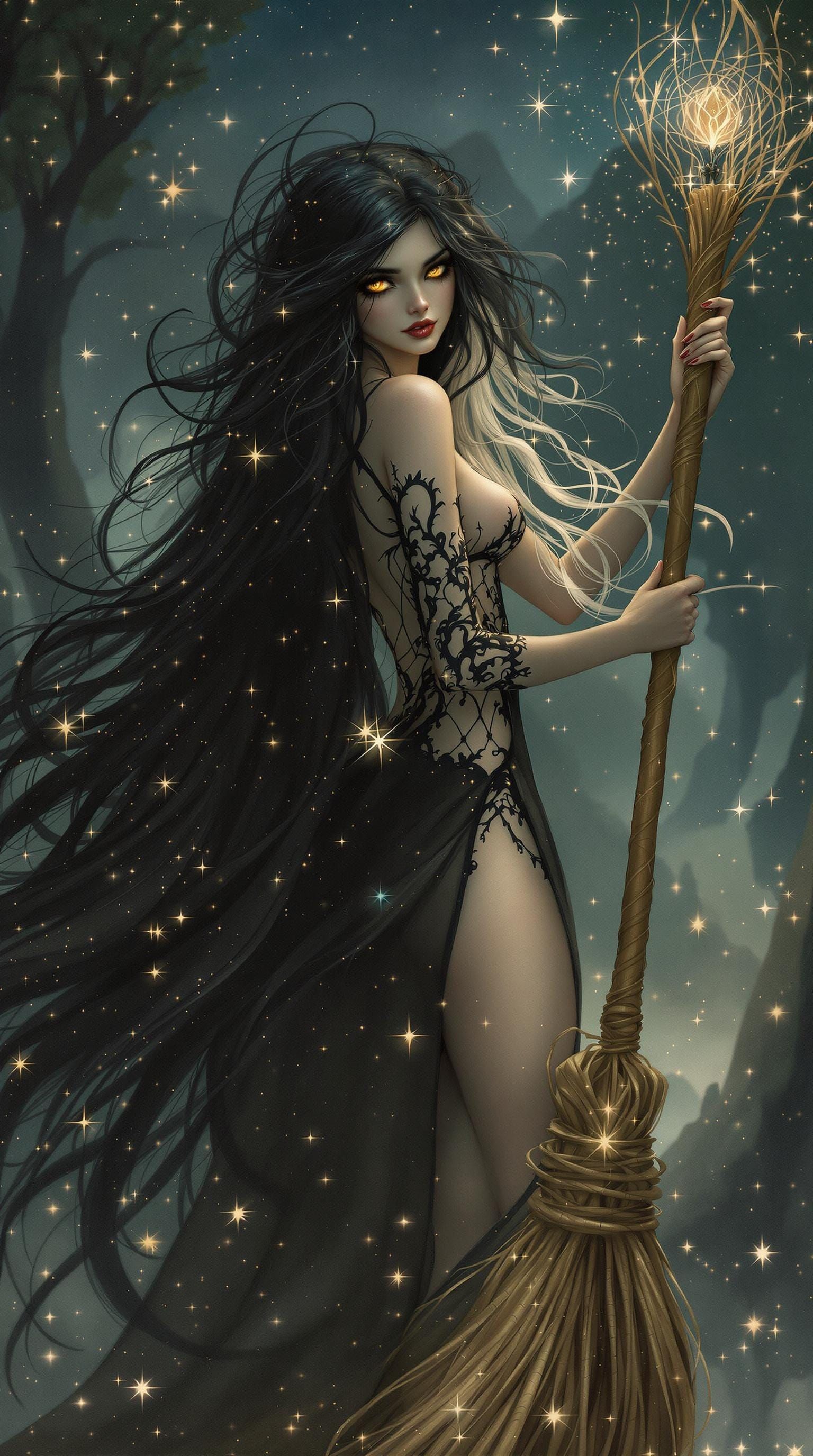 Mystical Witch Goddess in Whimsical European Folklore Style