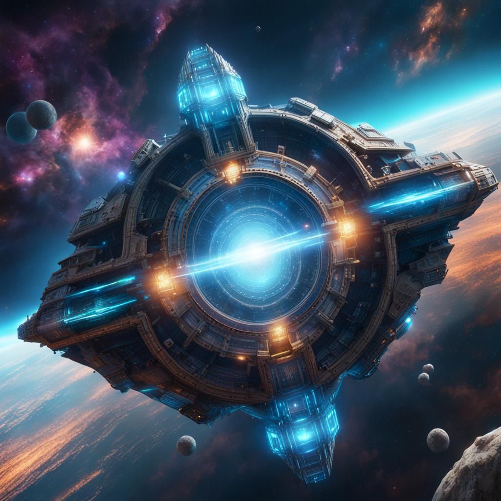 Crystalline Spacecraft Shimmers Near Nebula Wormhole