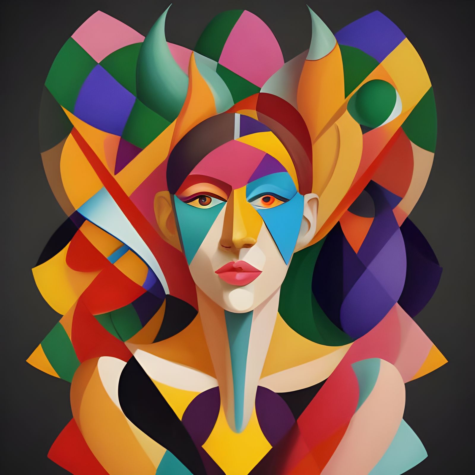 Abstract Cubist Fruit Portrait in Geometric Fauvism Style