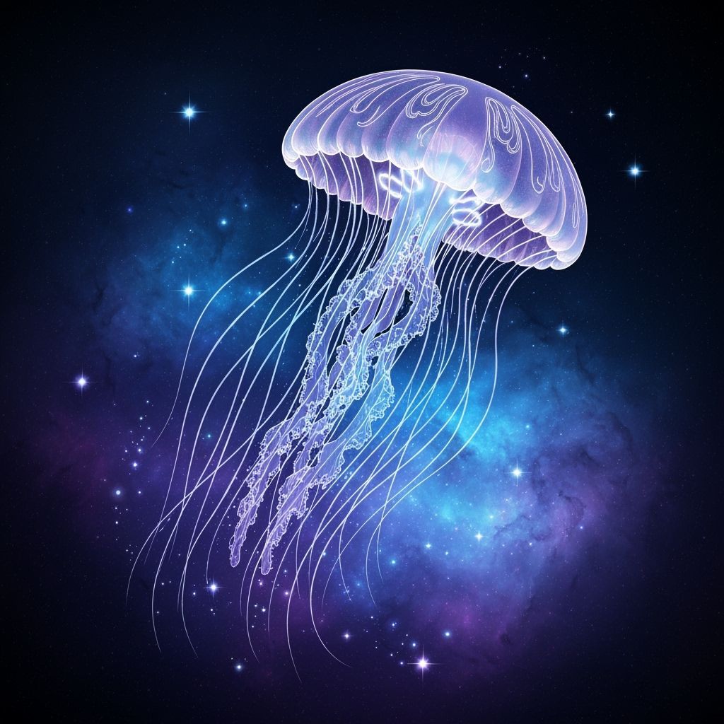 Celestial Jellyfish in Nebula, Cosmic Lineart