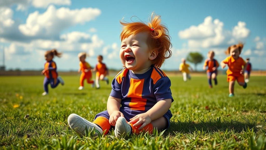 Joyful Soccer Field Scene in Vibrant 35mm Style