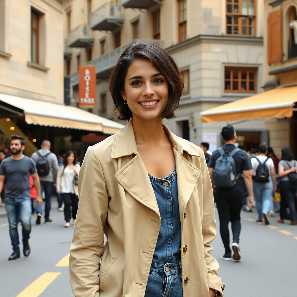 Woman in Trench Coat Walking in City Street