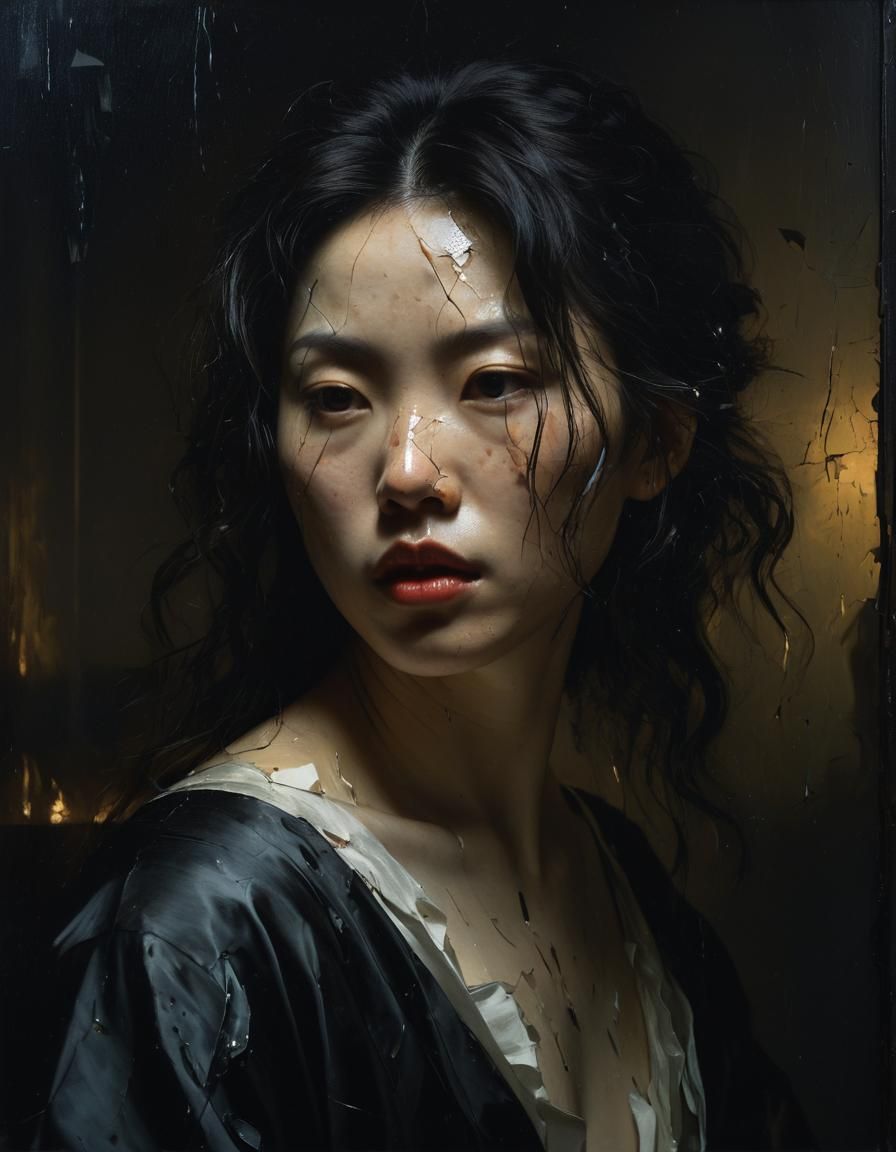 Dramatic Portrait of Woman with Shattered Mirror in Baroque ...