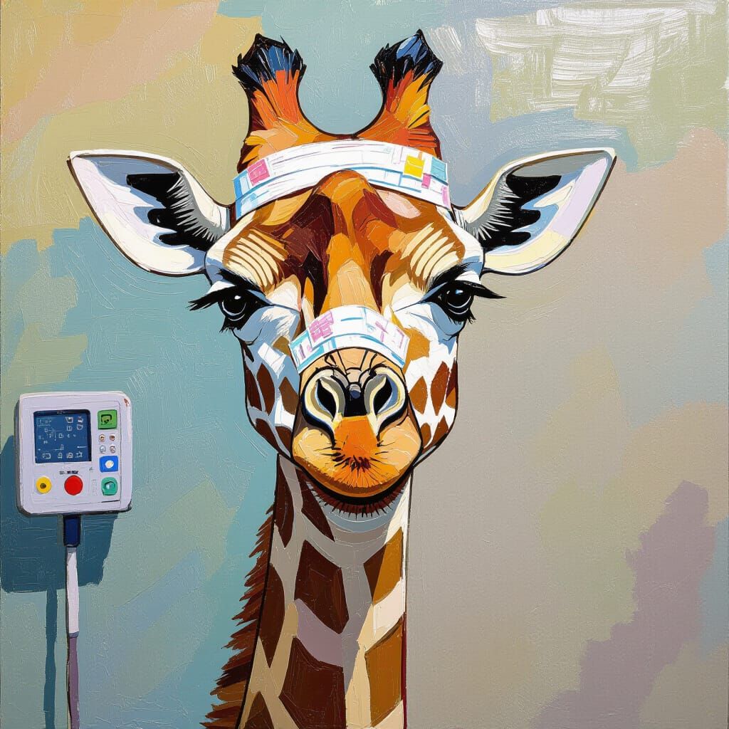 Giraffe in Hospital: Neo-Impressionistic Expressionist Oil P...