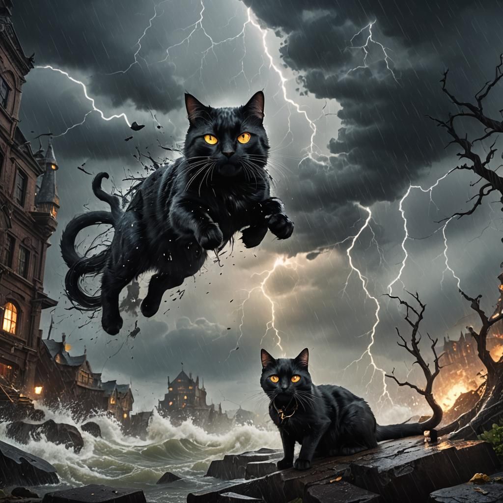 Black Cat in a Storm: Fantasy Concept Art