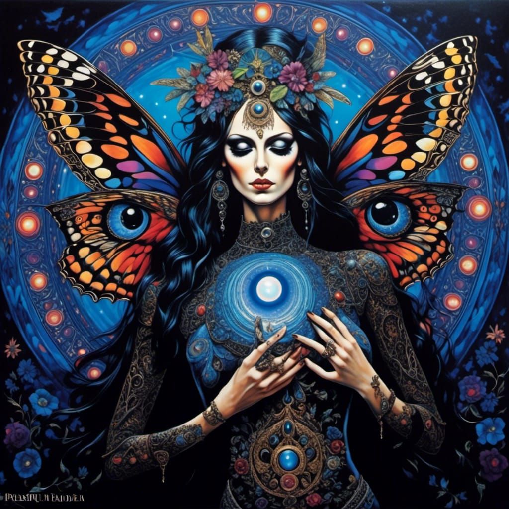 Mystical Gothic Goddess with Third Eye in Surreal Style