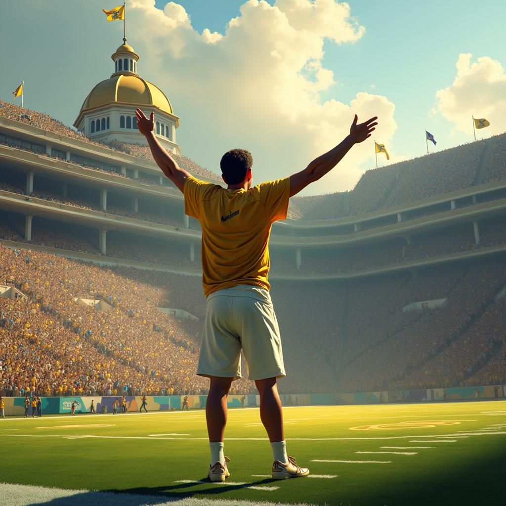 Christ's Touchdown: Notre Dame Stadium in Fantasy Art Style