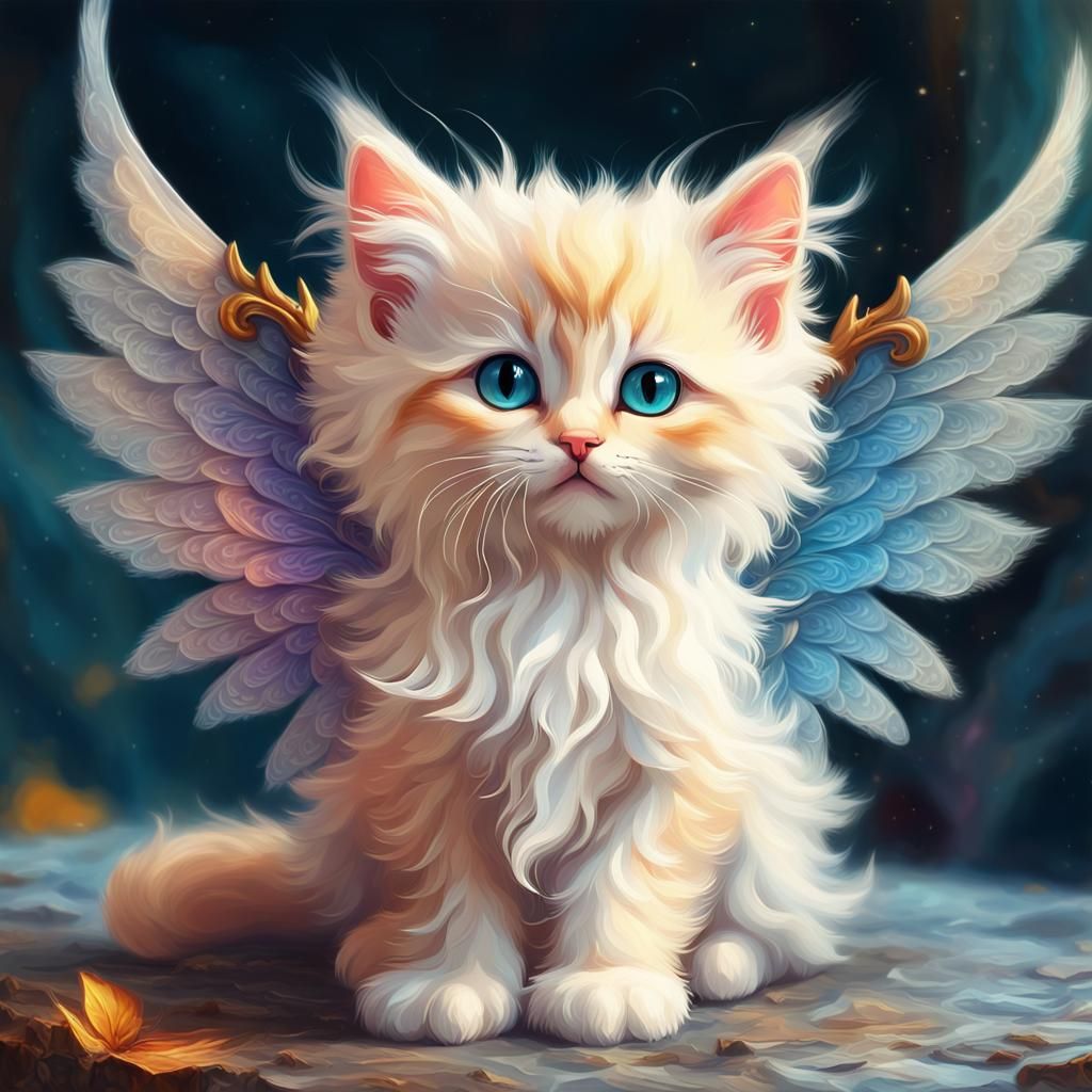 Angel Kitten with Wings as Impasto Oil Painting