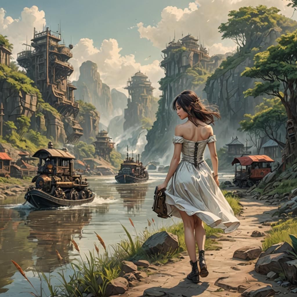 Sci-Fi Vietnamese Woman on Riverbank