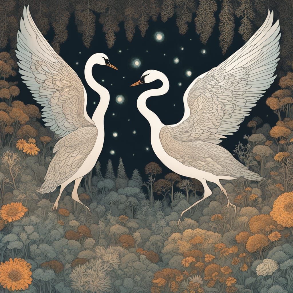 Women in Nature, Adorned with Iridescent, Organic Patterns