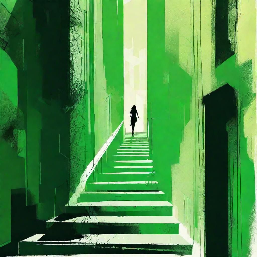 Distressed Constructivist Poster of Woman on Staircase