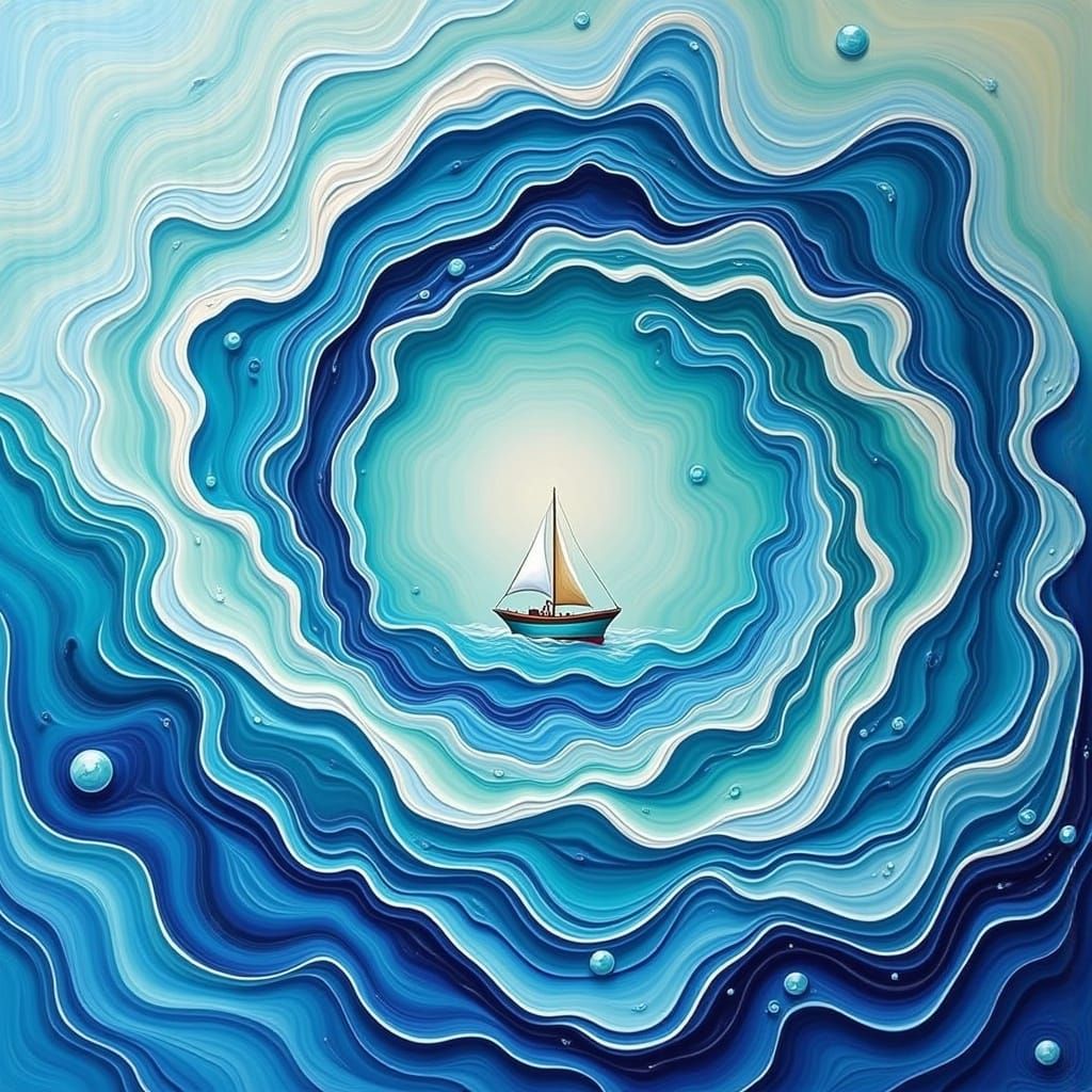 Dreamy Liquid Marble Ocean with Sailboat