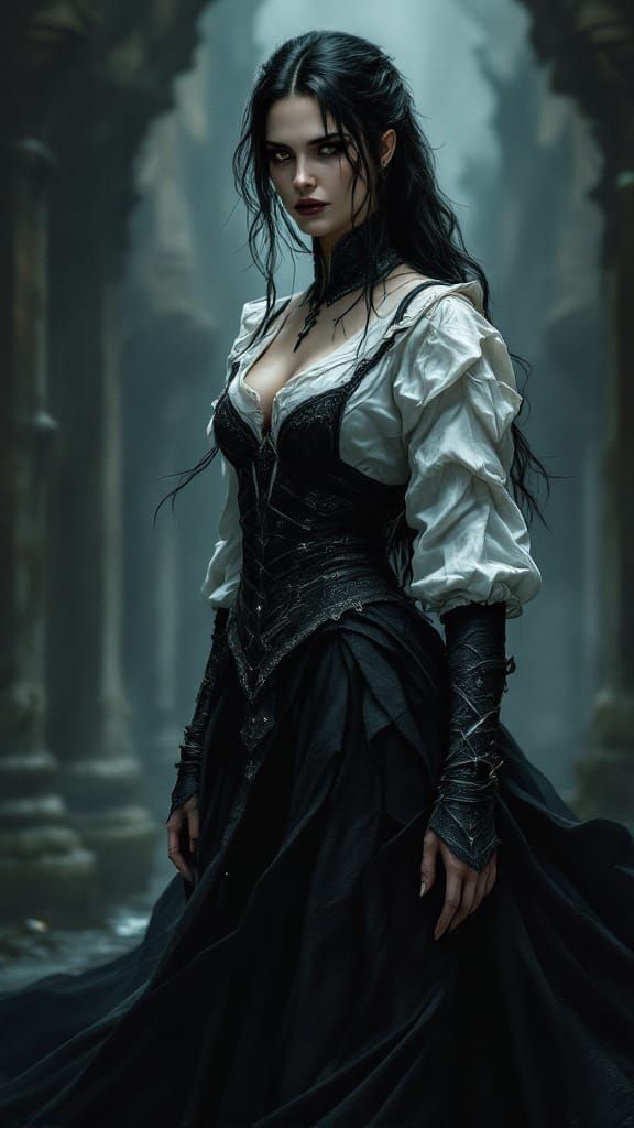 Yennefer in Dark Fantasy Attire, Gothic Art Style