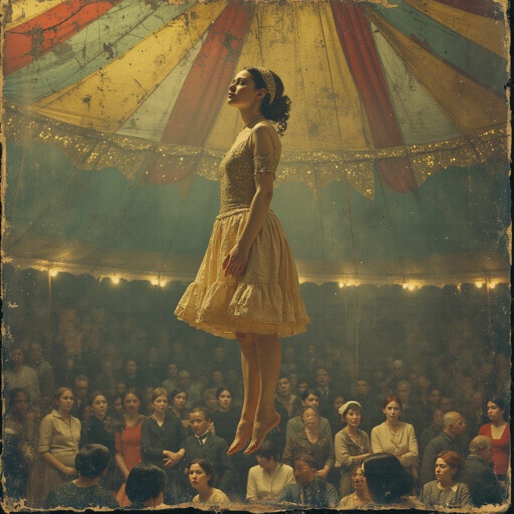 Burlesque Acrobat Suspended in Gilded Circus Tent