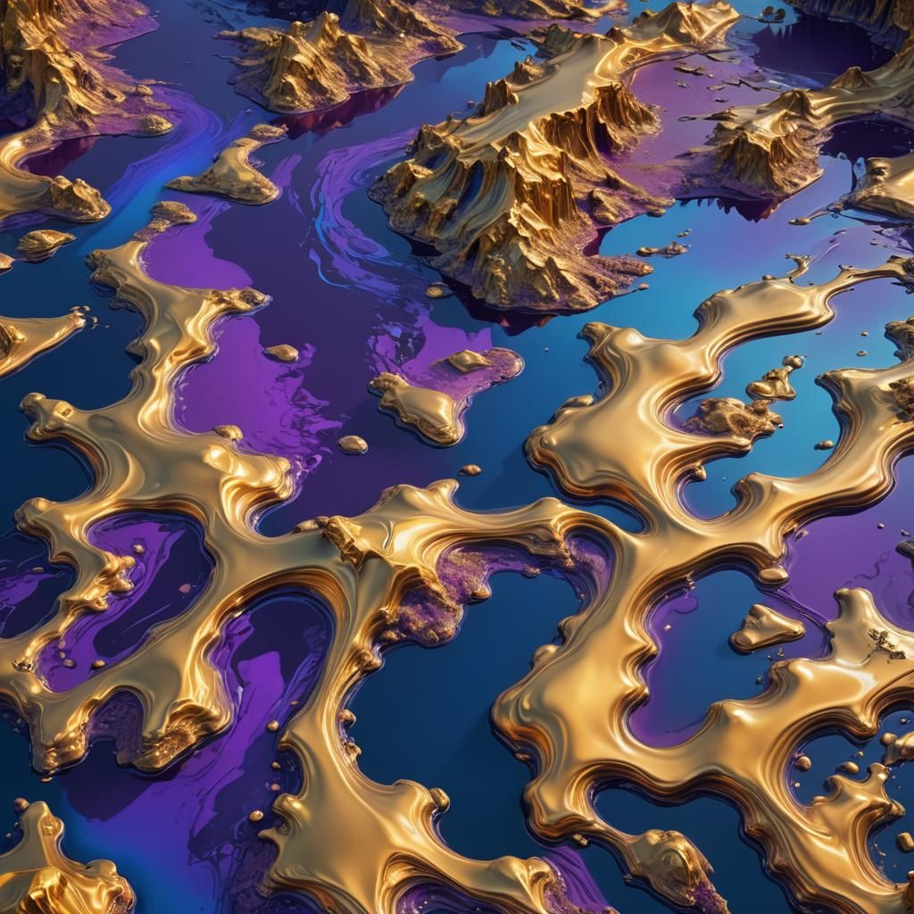 Iridescent Liquid Pouring into Lake, Fantasy Concept Art