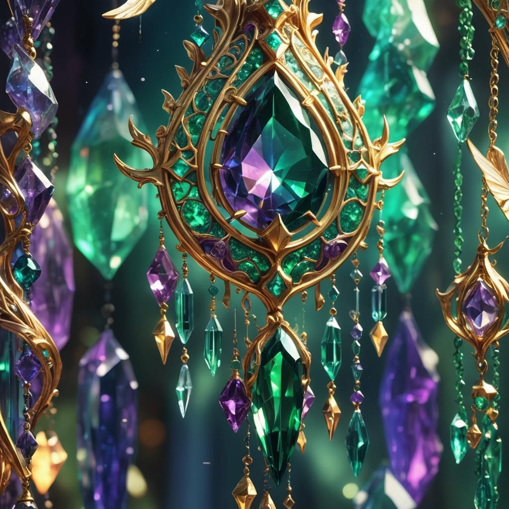 Ethereal Green Flame Crystal Sculpture in Fantasy Art