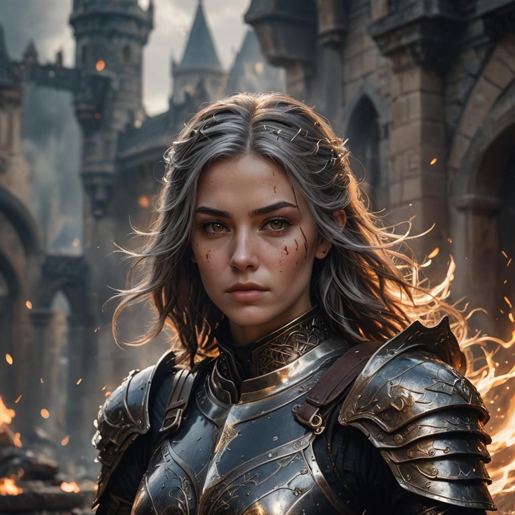 Armored Woman Portrait in Detailed Matte Painting Style