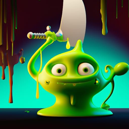 Cute Slime Creature with Sword, Pixar Style