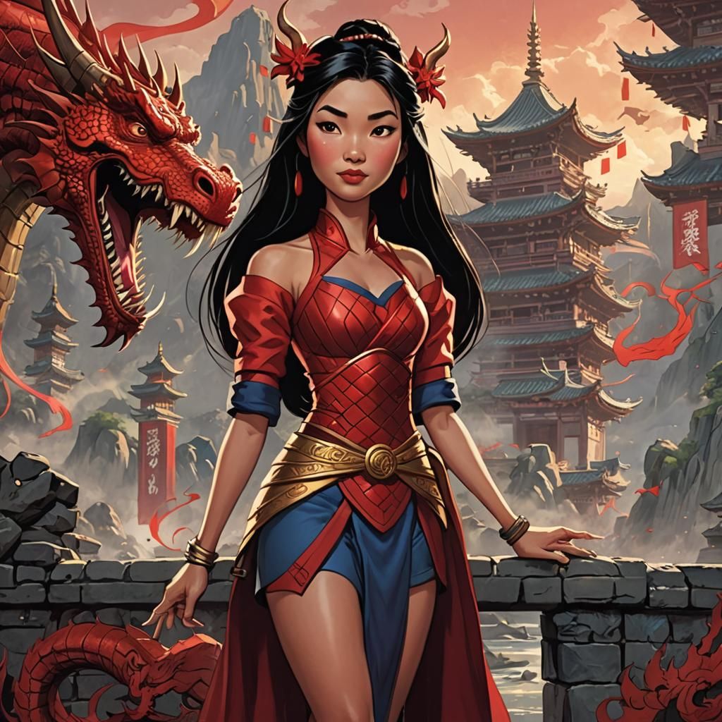 Mulan and Red Dragon in Comic Book Art