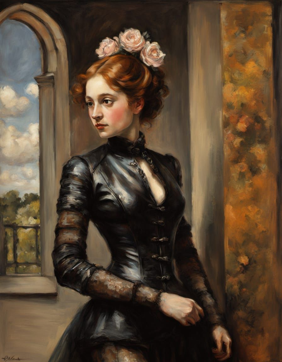 Woman in Leather Jacket: Oil Painting with Chiaroscuro