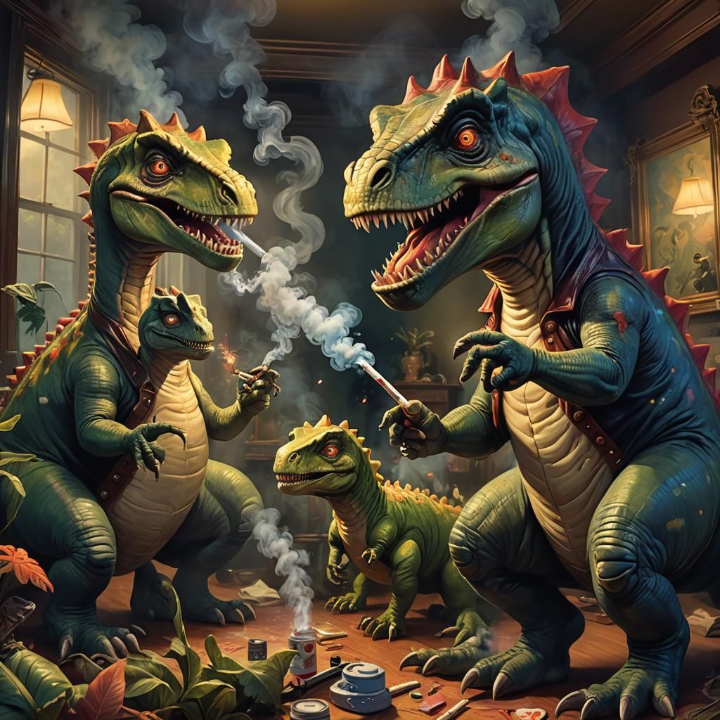 Dinosaurs in a Smoky, Retro-Lowbrow Art Scene