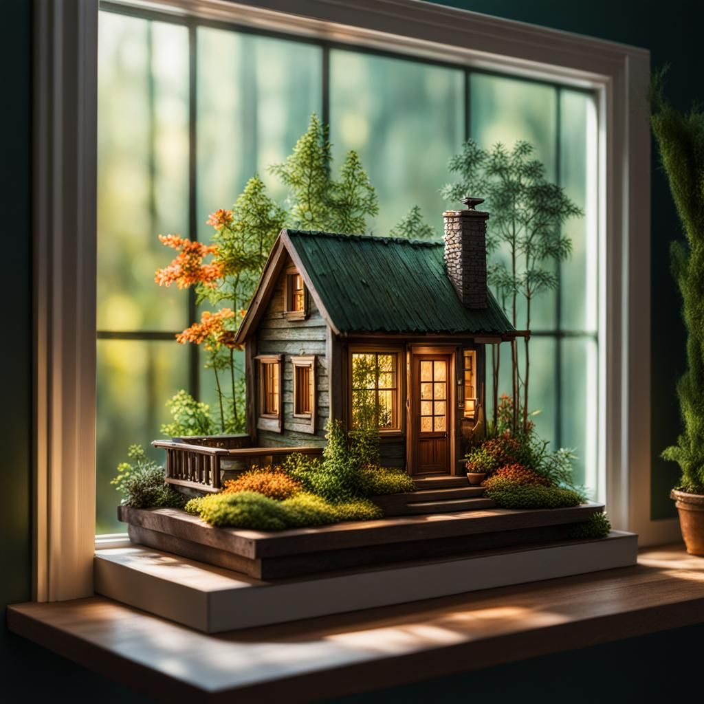 Hyperrealistic Forest Cabin and Garden Miniature