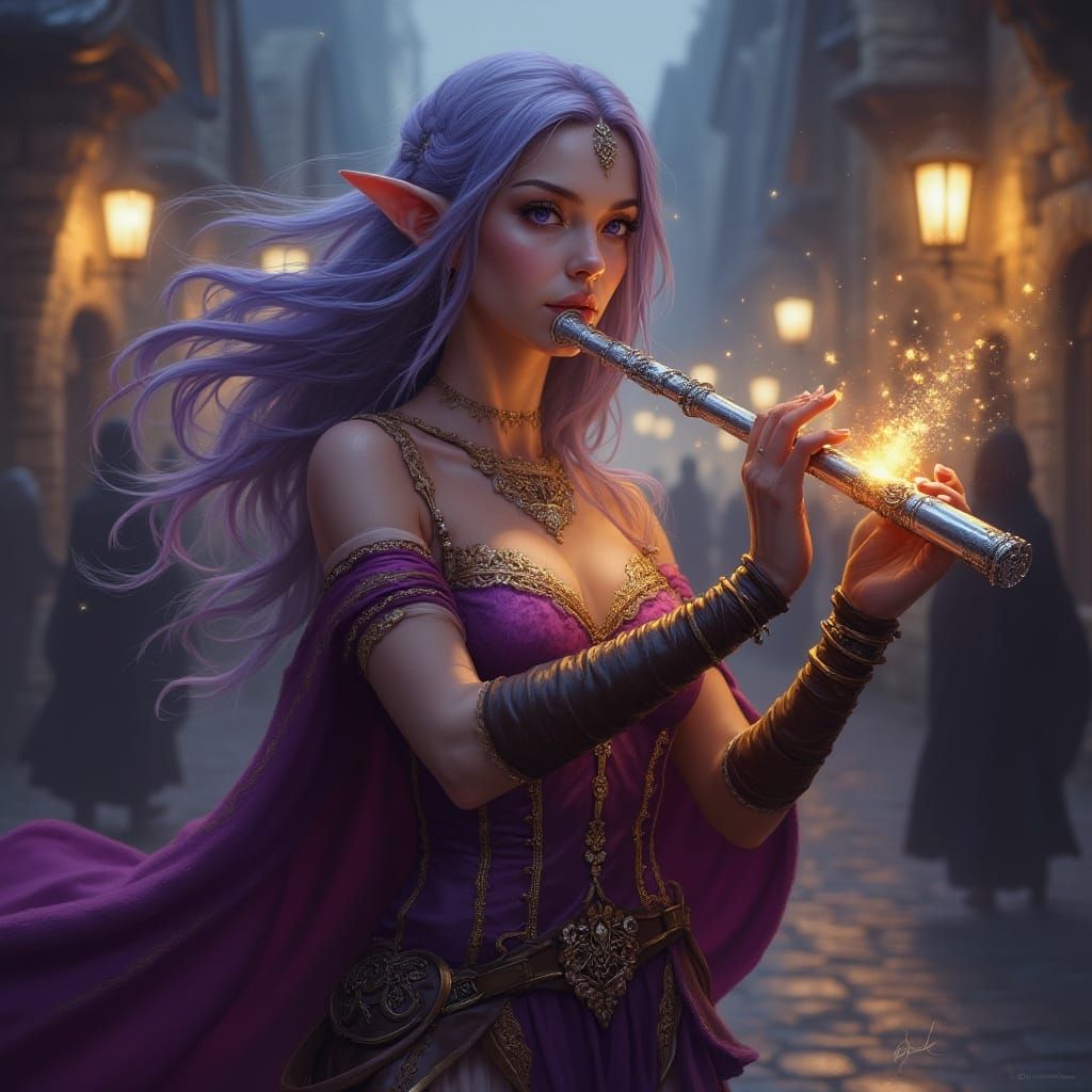 Ethereal Elf Bard Illuminates Medieval Night
