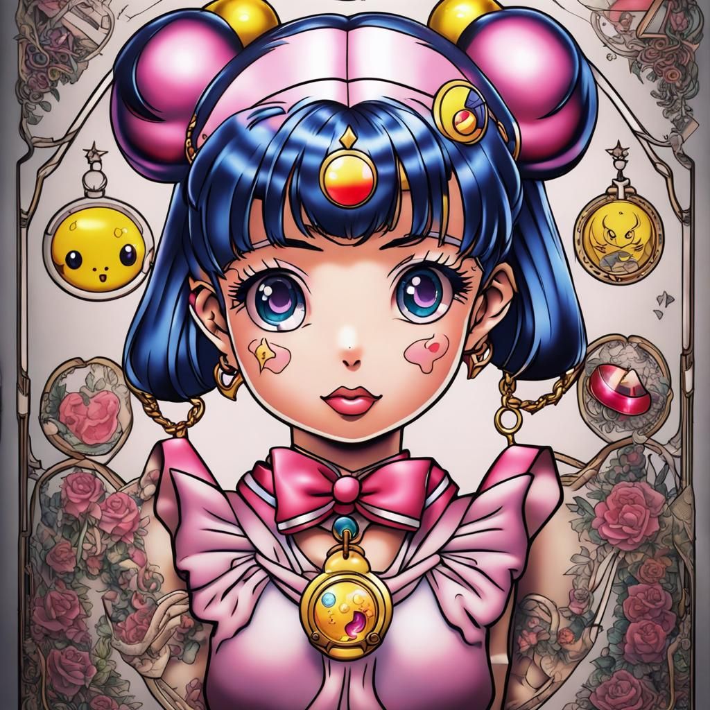 Sailor Moon Tamagotchi Tattoo: Hyperrealistic Design