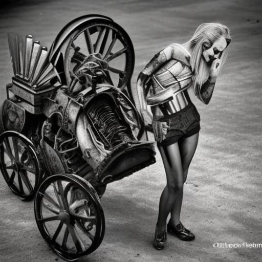 Steampunk Woman Falling Apart: A Broken Engine