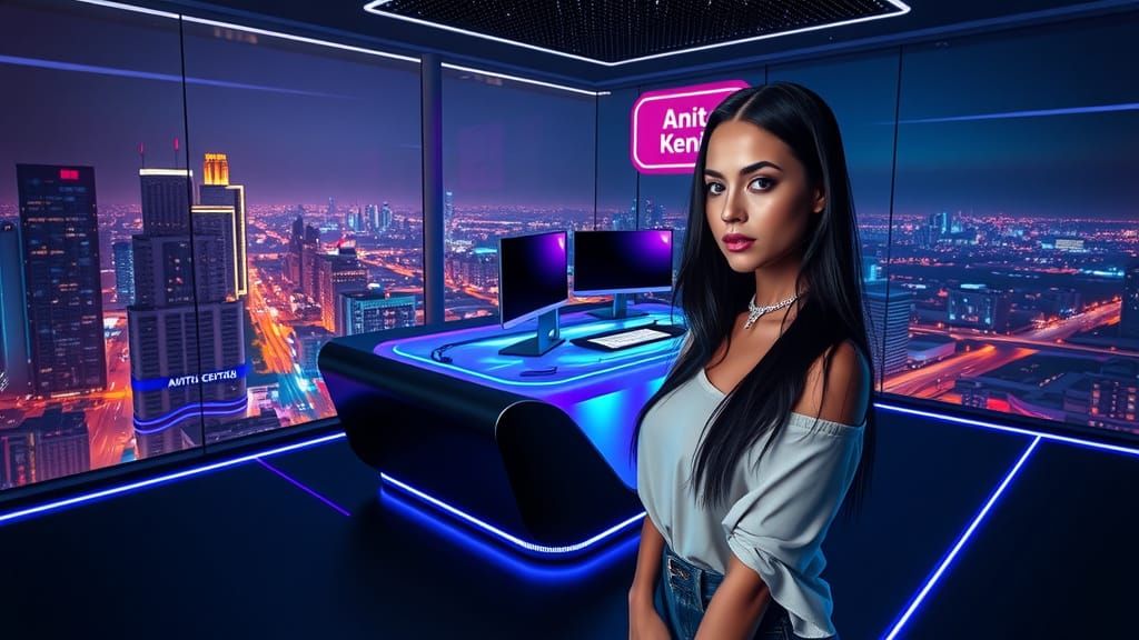 Ultra-Modern Cyberpunk Penthouse Office Overlooking Vibrant ...