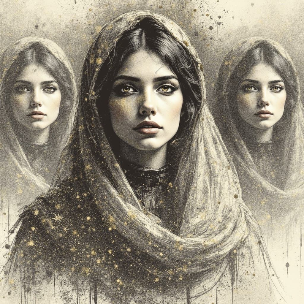 Elegant Spanish Widow in Mourning Attire, Baroque-Inspired P...