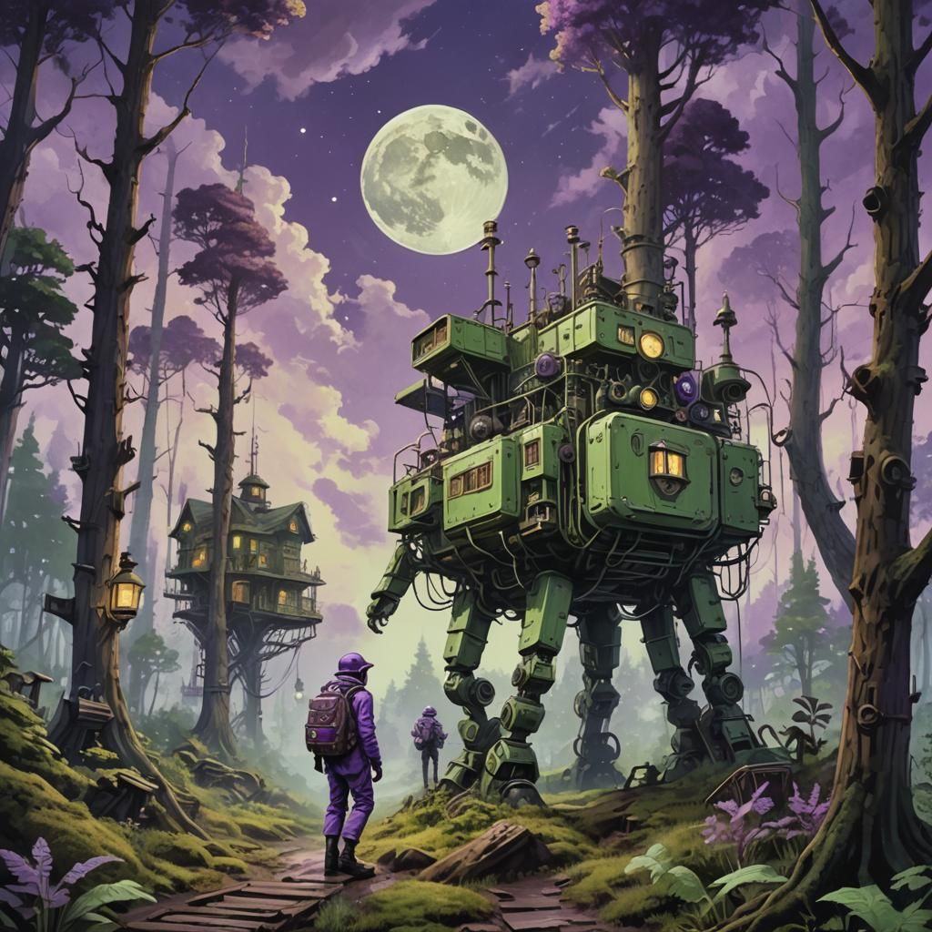 Steampunk Forest with Treehouses and Hazmat Suit