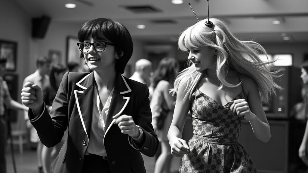 Teenage Girls Dancing in 80s Comedy Style