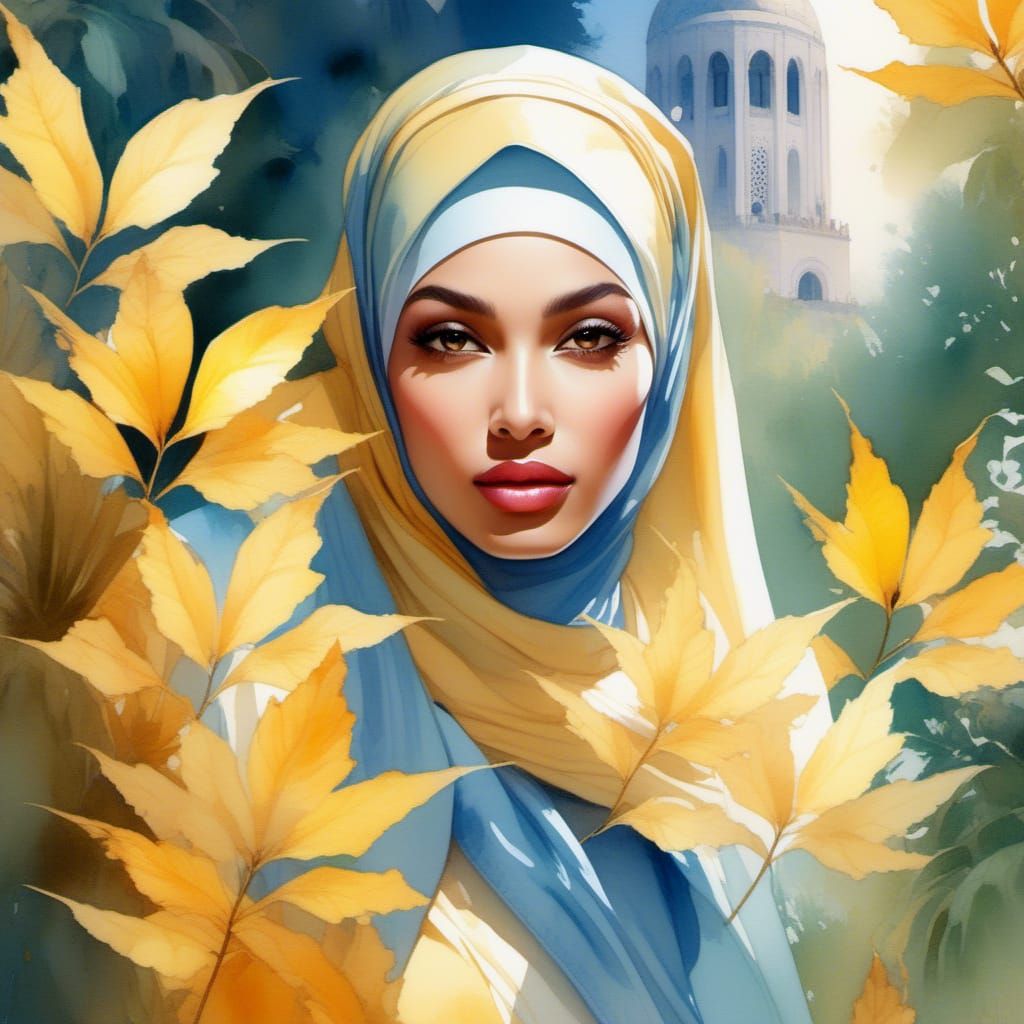 Beautiful Fairy in Oasis, as Watercolor Illustration