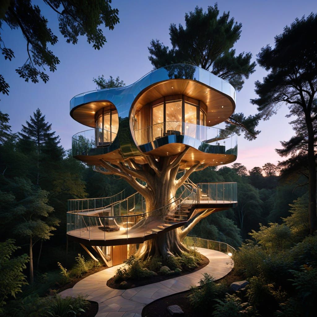 Sleek Treehouse Blends Modern Geometry with Nature's Organic...