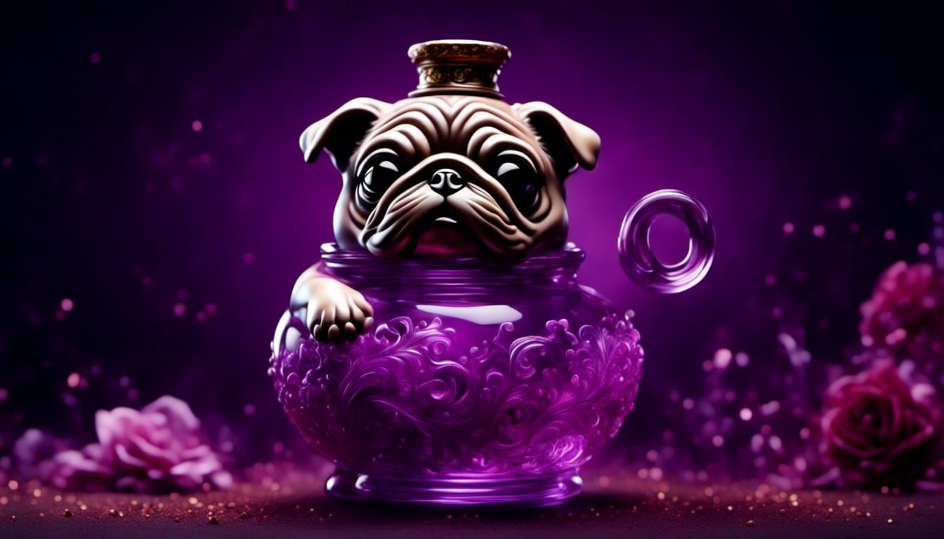 Pug Wizard with Purple Potion Bottle