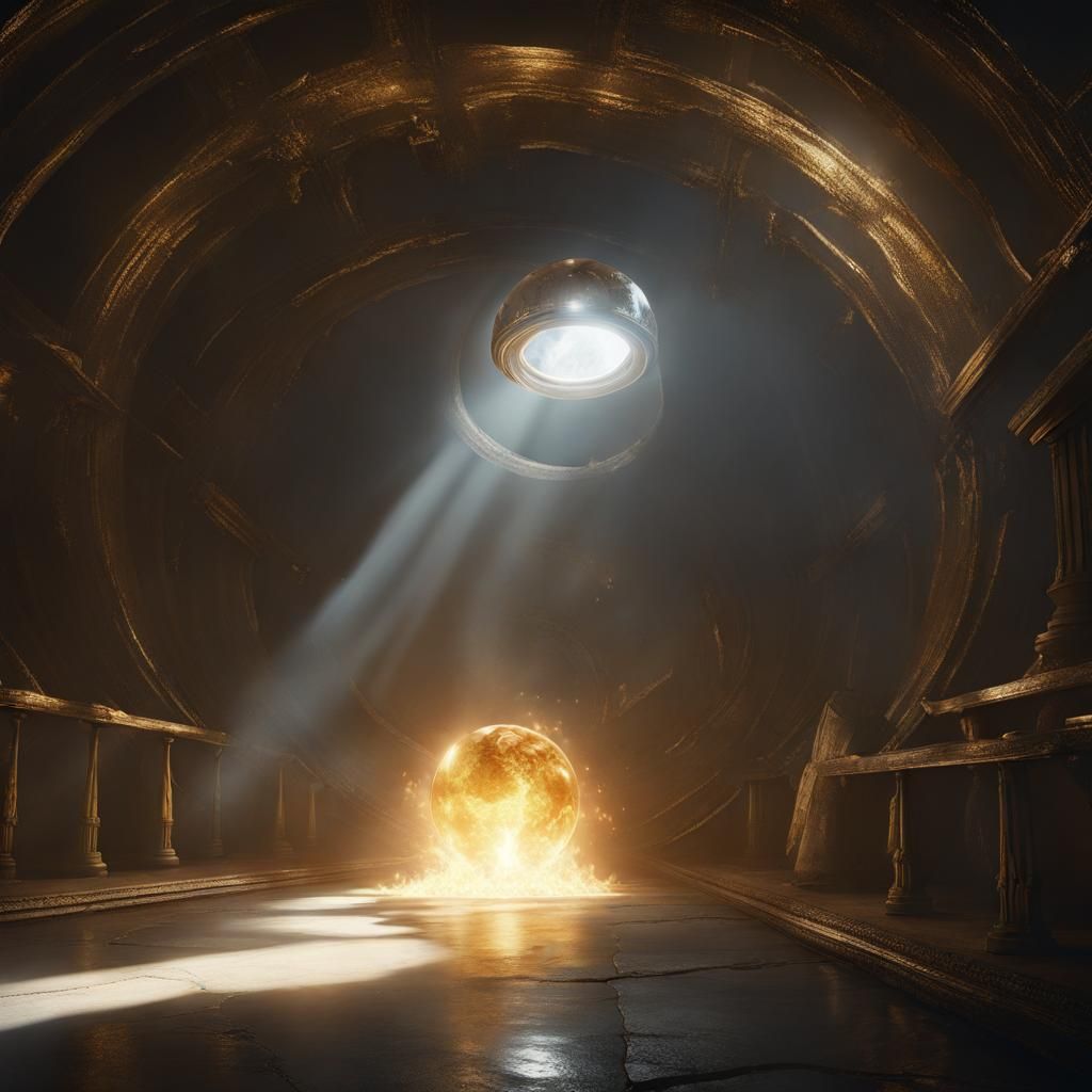 “I can see the corner of the tunnel,
Lit up by whatever's coming here.
Two golden globes float into the room
And a blaze...