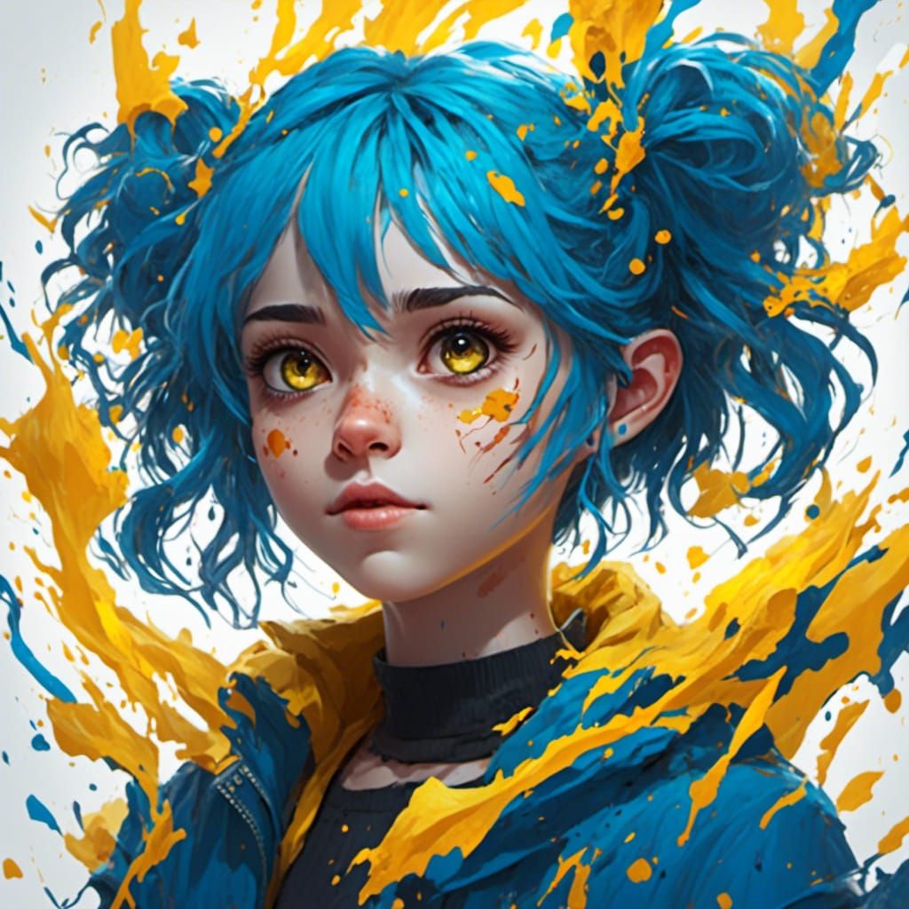 Yandere Girl with Blue Hair in Anime Style