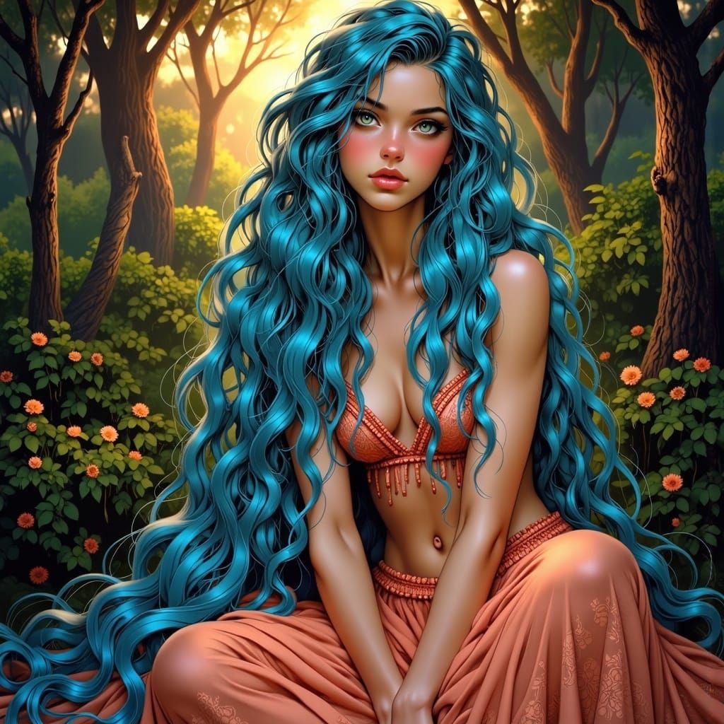 Ethereal Beauty in Rose-Orange Gown Adorns a Serene Park