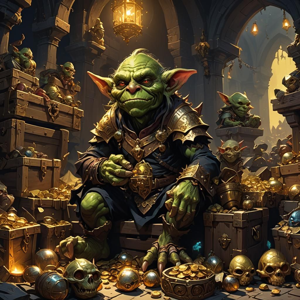 Goblin King's Treasure Lair: Dark Fantasy Art