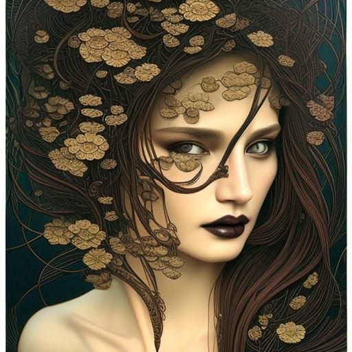 Elegant Woman with Intricate Designs in Oil Painting Style